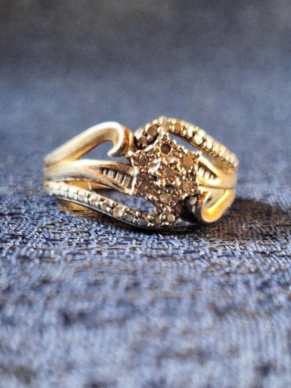 Gold Plated Vintage Sterling silver Diamond Cluster Ring size 7